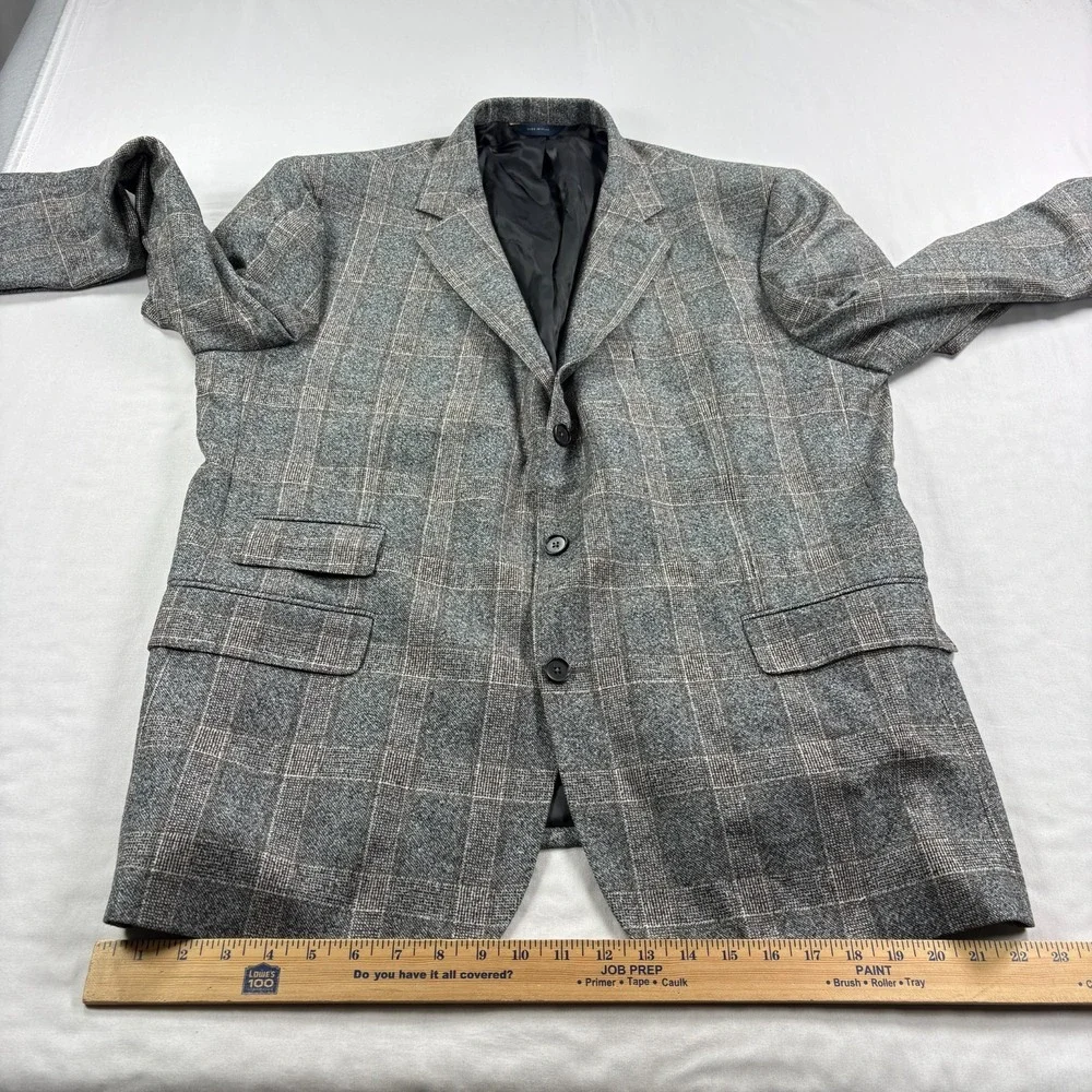 Brooks Brothers Blazer Mens 48R Gray Checkered Wool Vitale Barberis Canonico